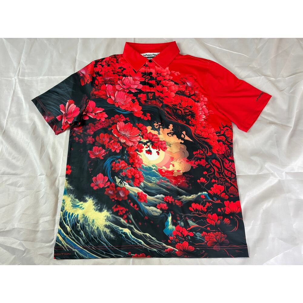 Whack Fawk Golf Sakura Polo Mens L Limited Edition No.13 Cherry Blossom Red